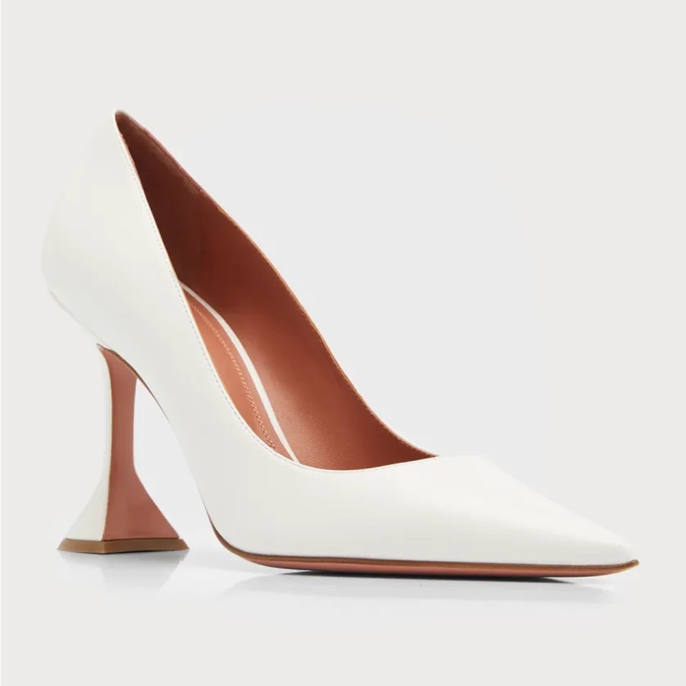 Amina Muaddi White Leather Pumps